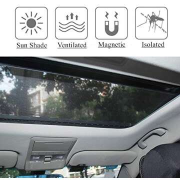 Kaskawise Car Sunroof Sun Shade,Magnetic Screen Breathable Mesh Cover for Camping & Parking,Quick Install UV Protection Screen for Moonroof & Side Windows,Car Camping Accessories,Black