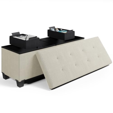 Versatile Beige Ottoman Storage Bench, 43-Inch Functional Foot Rest with Bins and 660 lbs Capacity