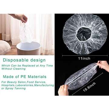 100 Disposable Clear Mop Mob Caps Clipped Hair Head Cover Shower Cap Plastic for Beauty Salon,Food S...
