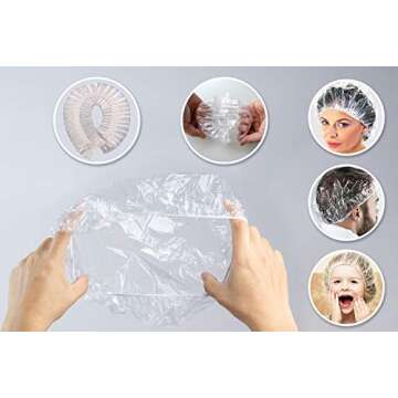 100 Disposable Clear Mop Mob Caps Clipped Hair Head Cover Shower Cap Plastic for Beauty Salon,Food Service,Hospitals,Laboratories,Manufacturing or Spray Tanning