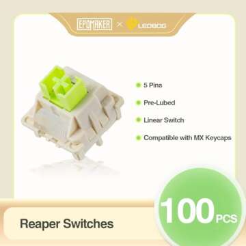 EPOMAKER x LEOBOG Reaper Keyboard Switches, 100 Pcs 45gf Linear Switch Set, Factory Lubed 5-Pin Swit...