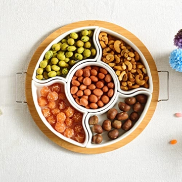 Yarlung Elegant Ceramic Serving Dishes with Bamboo Platter