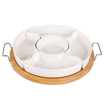 Yarlung Elegant Ceramic Serving Dishes with Bamboo Platter