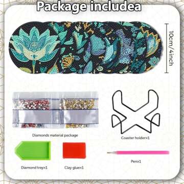 8 Pieces Lotus Diamond Coasters with Holder - DIY Craft Set for All Ages
