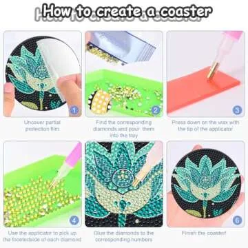8 Lotus Diamond Coasters Set for Creative DIY Fun