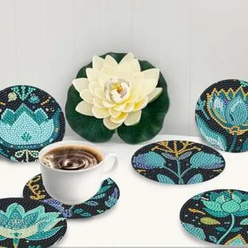 8 Lotus Diamond Coasters Set for Creative DIY Fun