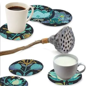 8 Lotus Diamond Coasters Set for Creative DIY Fun