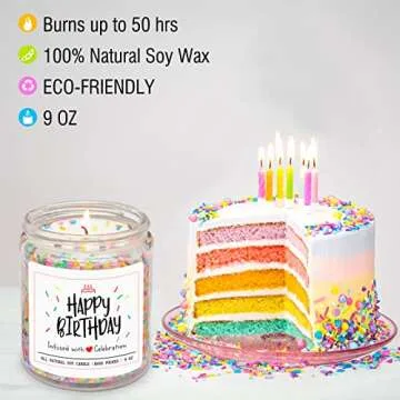 Homsolver Happy Birthday Gifts for Women Men, Vanilla Cream Scent with Sprinkles Candy Birthday Candles, Unique Best Friend Idea Gifts for her, Handmade Candle Decor