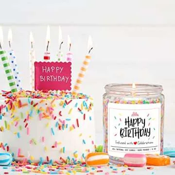 Homsolver Happy Birthday Gifts for Women Men, Vanilla Cream Scent with Sprinkles Candy Birthday Candles, Unique Best Friend Idea Gifts for her, Handmade Candle Decor
