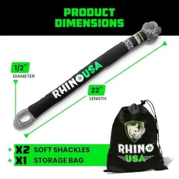 Rhino USA Synthetic Soft Shackle Rope (2-Pack) - 1/2 Inch x 22 Inch (44,050lb Min Break Strength) Offroad Soft Shackle Recovery Kit for Truck, UTV, ATV - Compatible with Jeep, Toyota, Ford & More!