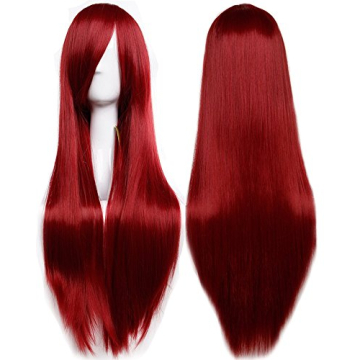 S-noilite 32inch Long Straight Wine Red Hair Wig Heat Resistant Cosplay Anime Costume Red Wig Hallow...