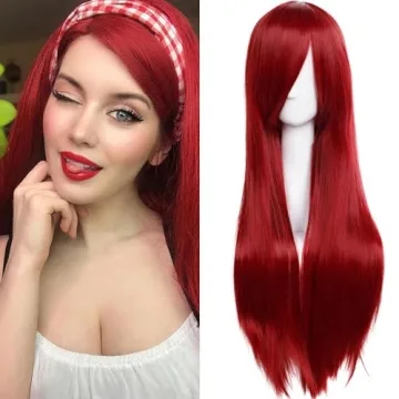 S-noilite 32inch Heat Resistant Wine Red Wig for Cosplay