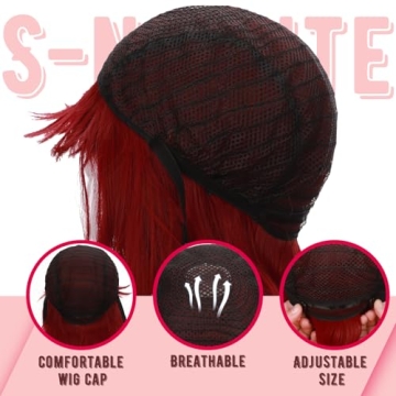 S-noilite 32inch Heat Resistant Wine Red Wig for Cosplay