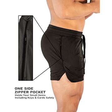 FLYFIREFLY Men's Gym Workout Shorts Running Lightweight Athletic Short Pants Bodybuilding Training Black