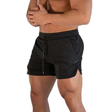 FLYFIREFLY Men's Gym Workout Shorts Running Lightweight Athletic Short Pants Bodybuilding Training Black