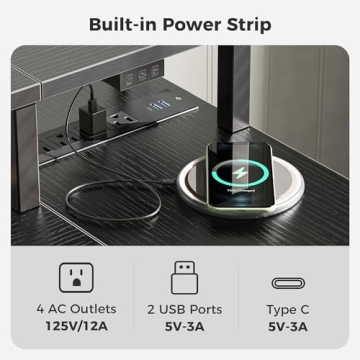 SUPERJARE 47 inch Reversible L Shaped Desk with LED Lights & Power Outlets, Computer Desk with Shelves & Monitor Stand, Gaming Desk with Drawer, Home Office Desk Corner Desk, Black