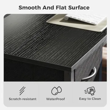 SUPERJARE 47 inch Reversible L Shaped Desk with LED Lights & Power Outlets, Computer Desk with Shelves & Monitor Stand, Gaming Desk with Drawer, Home Office Desk Corner Desk, Black