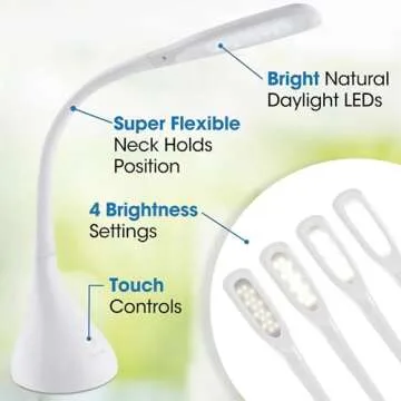 OttLite Creative Curves LED Desk Lamp - Dimmable with 4 Brightness Settings for Home Office & Dorms
