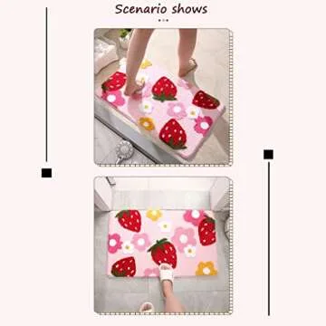 LIKETN Soft Cozy Strawberry Bathroom Rugs Cute Bath Mat Doormat Non Slip Washable Shaggy Bedroom Run...