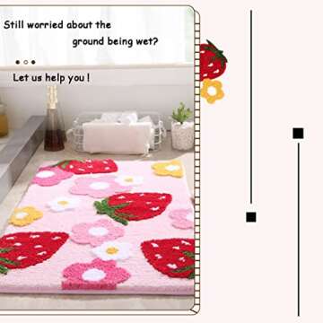 LIKETN Soft Cozy Strawberry Bathroom Rugs Cute Bath Mat Doormat Non Slip Washable Shaggy Bedroom Runner Rug Funny Flower Absorbent Door Mats Tub Shower Bath Rug for Girls (17.7" X 25.6", Pink)