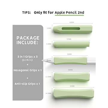 5 Pack Pencil Grips Compatible with Only Apple Pencil 2nd Generation Silicone Ergonomic Design Sleeve Holder(Mint Green)