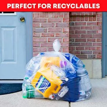 65 Gallon Clear Trash Bags Heavy Duty (MegaPack 50 Bags w/Ties) 64 Gallon Extra Large Clear Plastic Recycling Garbage Bags