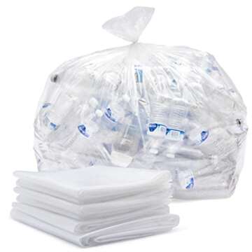 65 Gallon Clear Trash Bags Heavy Duty (MegaPack 50 Bags w/Ties) 64 Gallon Extra Large Clear Plastic Recycling Garbage Bags