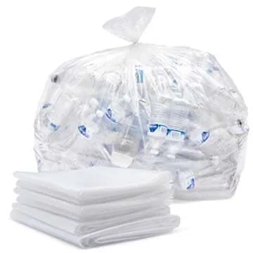 65 Gallon Clear Trash Bags Heavy Duty (MegaPack 50 Bags w/Ties) 64 Gallon Extra Large Clear Plastic Recycling Garbage Bags