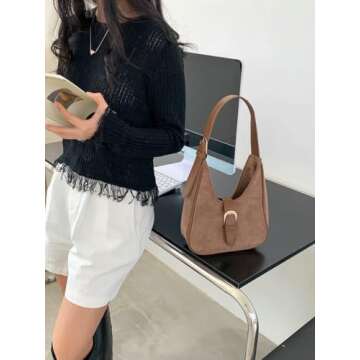 Retro Suede Shoulder Bag For Women Underarm Bag Winter Women's Hobo Bag Purse Tote Bag Commuter Hand...