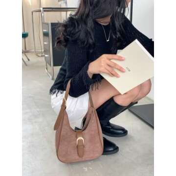 Retro Suede Shoulder Bag For Women Underarm Bag Winter Women's Hobo Bag Purse Tote Bag Commuter Handbag