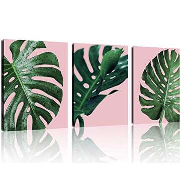 TutuBeer Plant Wall Art Plant Tropical Leaves and Water at Pink Background Tropical Wall Decor Green...