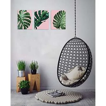 TutuBeer Plant Wall Art Plant Tropical Leaves and Water at Pink Background Tropical Wall Decor Green Plant Art 12" x 16" x 3 Pieces Canvas Pictures Artwork Ready to Hang for Home Decor Wall Decor