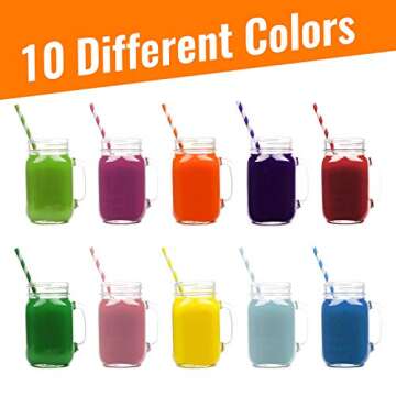 Weemium Paper Straws Disposable 200 Pack - Striped Straws in 10 Colors - Biodegradable, Durable and Eco friendly - Non-soggy Paper Straws for Drinking and Crafts