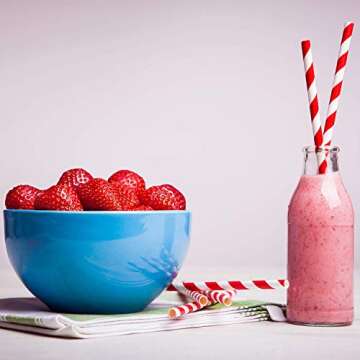 Weemium Paper Straws Disposable 200 Pack - Striped Straws in 10 Colors - Biodegradable, Durable and Eco friendly - Non-soggy Paper Straws for Drinking and Crafts