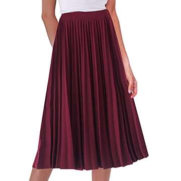 GOLDSTITCH Women's High Waist Pleated Skirt A line Swing Midi Skirt Wine Red