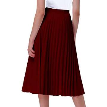GOLDSTITCH Women's High Waist Pleated Skirt A line Swing Midi Skirt Wine Red