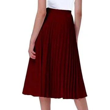 GOLDSTITCH High Waist Pleated Midi Skirt in Wine Red