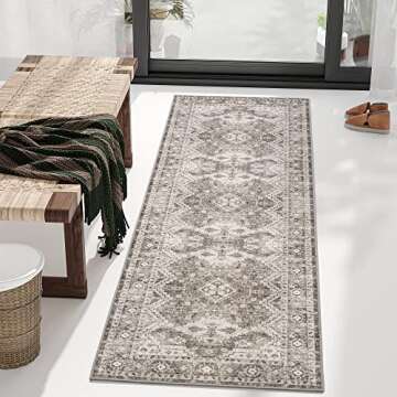 Rugland 2'6x8' Runner Rug - Stain Resistant Entryway Rug, Anti Slip Backing Hallway Runner Rug, Vintage Tribal Area Rugs (TPR07-Ivory, 2'6x8')