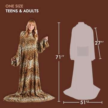 Tirrinia Wearable Blanket Adult, Sunggle Blanket With Sleeves, Reading Full Blanket, Cozy TV Blanket, Gift Idea for Women Men Mom, Cheetah