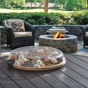 Farberware Build-a-Board Cutting Board with Five Compartments and Clear Locking Lid for Charcuterie, Snacks, and More-Make it. Take it. Enjoy it, 14-Inch Round, Bamboo