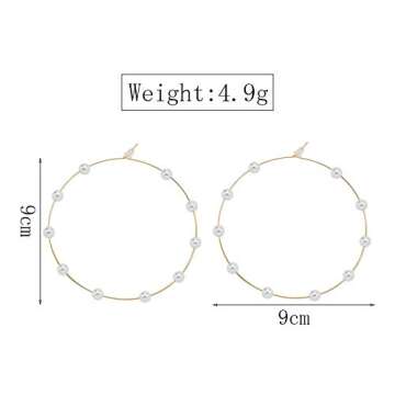 RELOVET Jumbo Huge Hoops Large Pearls Thin Gold Silver Dangle Lightweight Fashion Chic Jewelry Gift for Women (90mm gold)