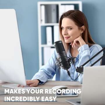 USB Microphone, Professional 192kHz/24Bit Plug & Play PC Computer Condenser Cardioid Kit for Streami...