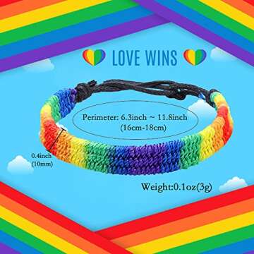 mintolex Rainbow LGBT Pride Bracelet for Lesbian Gay Bisexual Adjustable LGBTQ Pride Bracelets Handm...