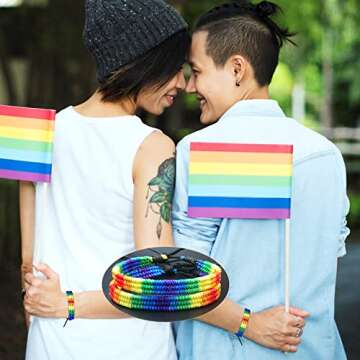 mintolex Rainbow LGBT Pride Bracelet for Lesbian Gay Bisexual Adjustable LGBTQ Pride Bracelets Handmade Braided Wristband Pride Month Friendship Bracelet Gifts for Men Women Bulk Pack of 2 Pcs