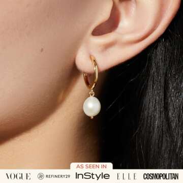 Ana Luisa Frida Pearl Huggie Hoops - 14K Gold Plated & Silver Rhodium Plated Drop Earrings with Fres...