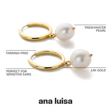 Ana Luisa Frida Pearl Huggie Hoops - 14K Gold Plated & Silver Rhodium Plated Drop Earrings with Freshwater Pearls - 2-in-1 Unique Design - Hypoallergenic, Tarnish-Free