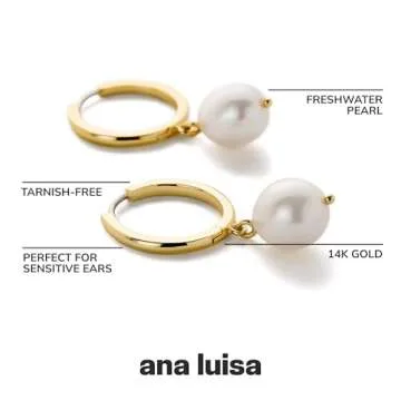 Ana Luisa Frida Pearl Huggie Hoops - 14K Gold Plated & Silver Rhodium Plated Drop Earrings with Freshwater Pearls - 2-in-1 Unique Design - Hypoallergenic, Tarnish-Free
