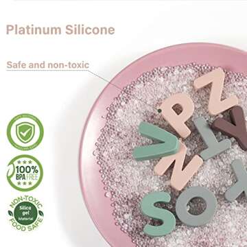 Macabaka Silicone Alphabet Puzzle, ABC Puzzle Shape Alphabet Toys with Puzzle Board & Soft Letter Blocks for Toddlers, Montessori Preschool Early Education Learning Toy for Boys and Girls