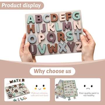 Macabaka Silicone Alphabet Puzzle, ABC Puzzle Shape Alphabet Toys with Puzzle Board & Soft Letter Blocks for Toddlers, Montessori Preschool Early Education Learning Toy for Boys and Girls