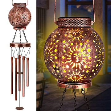 Wind Chimes Outdoor Solar Lantern | 38" Garden Decor Gifts for Mom